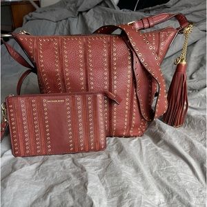 Michael Kors Brooklyn Grommet Leather Feed Bag & Large Wristlet